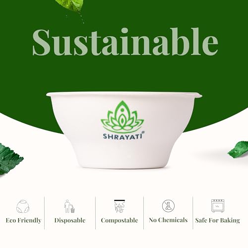 Image of Shrayati Sugarcane Bagasse Bowls, 180 ml, 100 Pcs, Biodegradable Bagasse Disposable Round Bowls for Convenient and Sustainable Eating