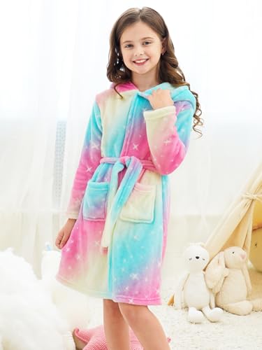 Image of Doctor Unicorn Soft Hooded Rainbow Bathrobe Sleepwear for Girls