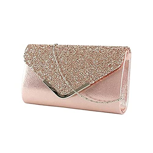 Minicloss Damen Glitzer Clutch Abendtasche Clutch Damen, Elegante Envelope Tasche Kettentasche Glänzend Handtasche für Wedding Prom Party (Rosa)