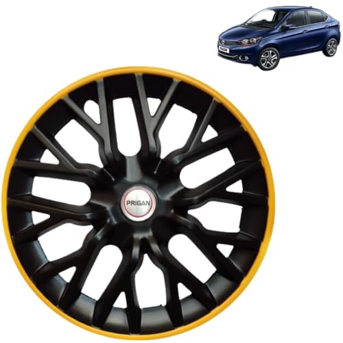Image of Prigan Wheel Cover for TATA TIGOR 14 Inch Black Yellow Wheel Cap (Available in 12,13,14 Inch) (Set of 4 Pcs) (Press Fitting) Model- Power GT Yellow-14
