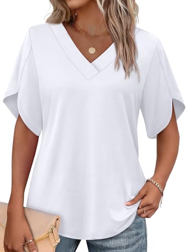 WIHOLL White Shirt Womens Blouses for Women Cute Tops Dressy Casual V Neck Shirts Fashion Clothing...