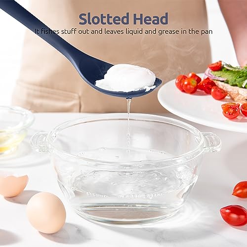 Image of U-Taste Silicone Spoons Set of 2, 13.3 inch Long Large Mix Spoon, Midnight Blue