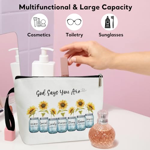 Cosmetic Bag for Women, \"God Say You are,\" Bible Verse Makeup Bag, Christian Gift for Women, Mom, Wife, Small Travel Toiletry Makeup Bag with Zipper, Multi-Purpose Storage Pouch Accessory Bag-114