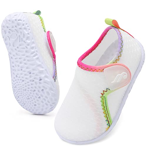JIASUQI Baby Athletic Sneakers Water Skin Shoes Socks for Beach River Boating Colorful White 2.5-3 Years