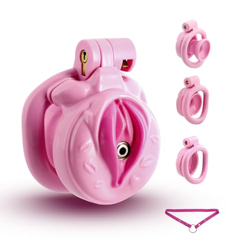 inverted chastity cage - Resin Chastity Devices with Negative Bondage Gear and Chastity Belt Lightweight Cock Cage with 4 Sizes Rings and 2 Invisible Lock Adult Sex Toys for Man Penis Exercise(Pink)