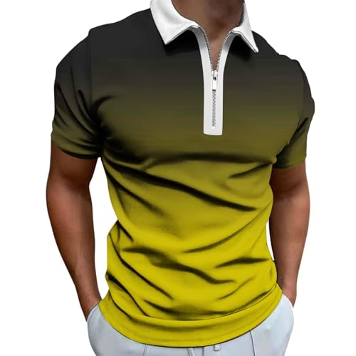 Polo de manga corta para hombre, transpirable, de secado rápido, camiseta de verano, con botones, para golf, polo deportivo, con bolsillo en el pecho, camiseta funcional para hombre, F-amarillo., L