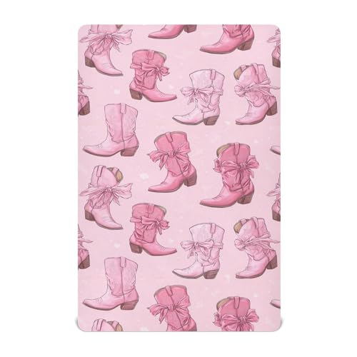Image of Western Cowgirl Boots Pinks Crib Sheets Soft Breathable Fitted Baby Crib Sheets Mattress Cover for Girls Boys, 52 inch x 28 inch x 9 inch