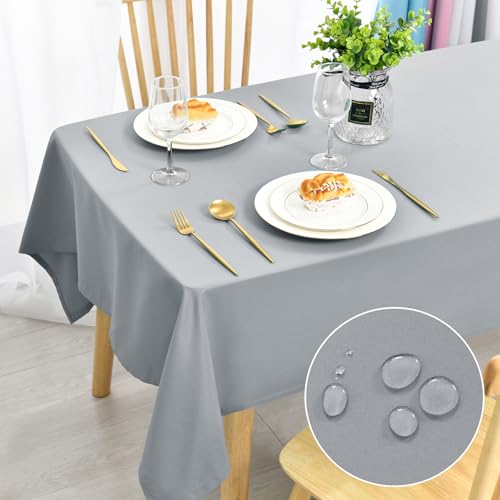 DWCN Silver grau Tischdecke Fleckschutz Abwaschbar Wasserdicht 150x300cm – Ansicht 6