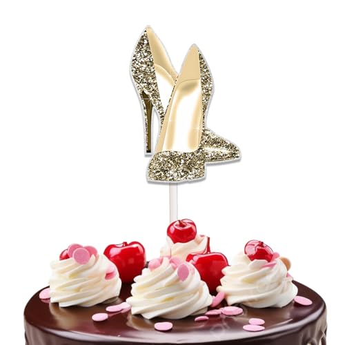 Gold High Heel Cake Topper for Make Up Beautiful Theme Party Favors Decorations Women Girls Happy Birthday Party Decor Supplies