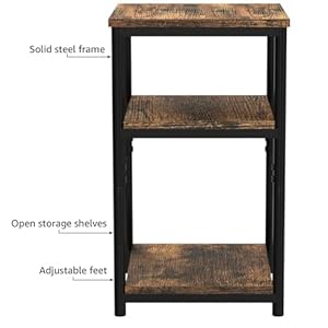 VASAGLE Side Table, Small End Table, Tall Nightstand for Living Room, Bedroom, Office, Bathroom, Rustic Brown and Classic Black ULET273B01 VASAGLE Side Table Small End Table Tall Nightstand for Living Room Bedroom Office Bathroom Rustic Brown and Classic Black ULET273B01