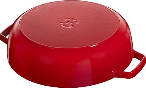 STAUB Cast Iron Sauté Pan, Chistera Lid, Round, 28 cm, 3.7 L, Cherry Red