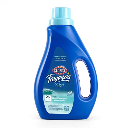 Image of Clorox Fraganzia Liquid Laundry Detergent, Ocean Scent - HE Compatible for All Front and Top Load Washing Machines, Light Crisp Beachy Fragrance, 26 Loads per Bottle, 40 Fl Oz - 6 Pack