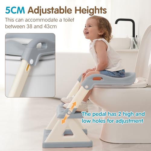 Potty Training Seat Toilet Seat for Toddler 2 in 1 Potty Chair with Splash Guard Step Stool Ladder Collapsible Anti-Slip Foldable Toilet Training Seat for Kids Boys and Girls (Grey)