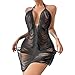 Women Sexy Halter See Through Dress Beach Swimsuit Cover Up Swimwear Sheer Tassel Dress Nightclub Bodycon Skirt Black
