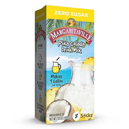 Margaritaville Gallons To Go Powdered Drink Mix, 8-Count Box– Pina Colada – Low Calorie and Zero Sugar Drink Mix, Each Stick Makes 1 Gallon-Sized Pitcher