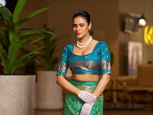 Image of SWORNOF Women's kanjivaram banarasi silk saree Zari Woven for festival Wedding silk with rich pallu Design sarees for women with Unstitched blouse piece