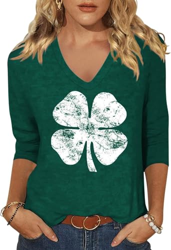 Image of Woffccrd Womens 3 /4 Sleeve V Neck T-Shirts Valentina's Day Spring Shirts Love Heart Printed Graphic Tees
