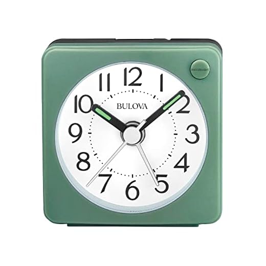 Bulova Clocks B1874, Ultra Small Travel Alarm with Snooze and Light, No Ticking, Verde,Green