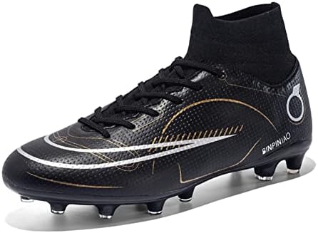 breooes Men’s Soccer Cleats Football Boots Professional Training Turf Mens Outdoor Indoor Sports Athletic Big Boy's Sneaker Size 9.5 Black