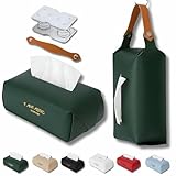 【ソフトパックティッシュ 専用】 ソフトパックティッシュ ケース ティッシュケース ソフトパック おしゃれ 吊り下げティッシュカバー 高級PUレザー 選べる6色 便利グッズ 底上げスプリング 2wey仕様 (ダークグリーン)