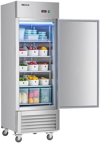 Wilprep Commercial Refrigerator, 27" 1 Solid Door Commercial Fridge with 18.7 cu. ft. Capacity, Reach in Refrigerator with Air Cooling Adjustable Shelves for Restaurant Kitchen Cafe, Stainless Steel