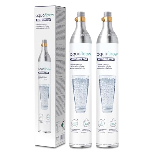 AquaFloow Cilindro de CO₂ para Máquina de Agua con gas Premium 600 ml, Cartucho para Agua con Gas, Cilindro Hasta 60 L, Repuesto Compatible con SodaStream, Aarke- 2 unidades