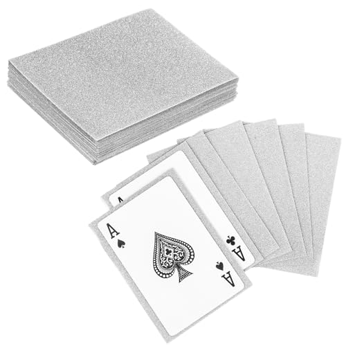 Amabro 100PCS Card Sleeves, Penny Sleeves Bling Silver Trading Card Protector Sleeve Transparent Standard Card Sleeves