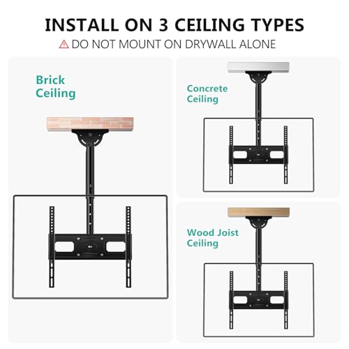 Image of WALI Ceiling TV Mount for 26-65 inch, Full Motion Ceiling TV Bracket Fits Most LED, LCD, OLED 4K Flat Screen TVs, up to 99lbs, Mounting Holes 400x400mm (CM2665-P), Black