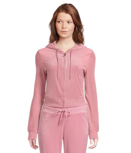 Juicy Couture Women's Solid Classic Juicy Hoodie with Back Bling Rose, X-Small