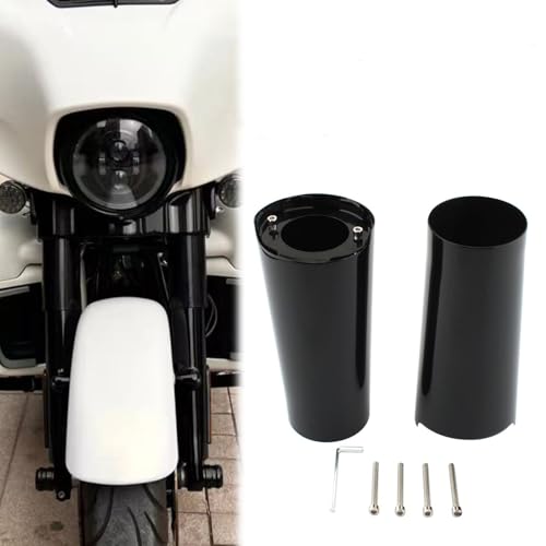 FINMOKAL 2 Stück/Set Motorrad-Vordergabel-Obergabel-Abdeckung, Gabelstiefel, Schieberschale, kompatibel mit Harley Touring Street Glide Road King Fat Boy, schwarz