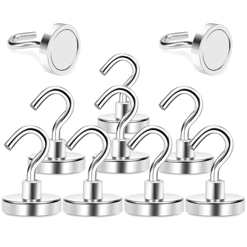 Dawumin 8 PCS Crochet Aimanté, Crochet Aimanté Puissant 22kg, 25mm Aimant Crochet Puissant, Aimant avec Crochet pour Cuisine, Réfrigérateur, Bureau