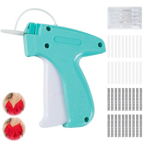 Image of Aqua and White Mini Tagging Stitch Gun for Clothing- Tagging Gun Clothes Stapler Sewing Hemming Tool Stitching Gun with 6 Needles and 2000 Blackand 2000 White Fasteners