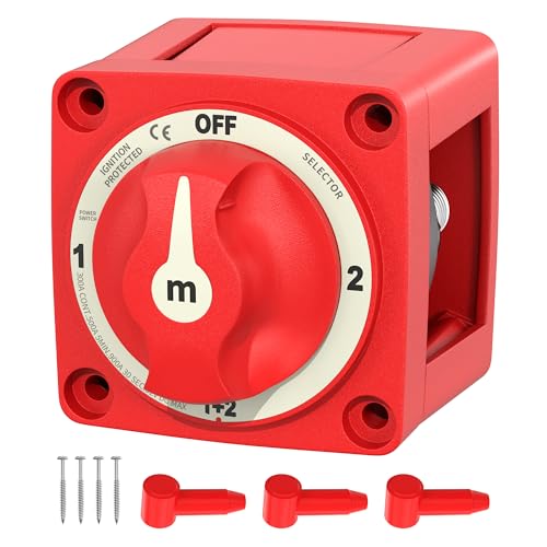Battery Disconnect Switch 12V-48V 300A Heavy Duty 4-Position Battery Switch Selector, Waterproof Ignition Protected Marine Battery Kill Switch for Car, Boat, RV, Truck, ATV