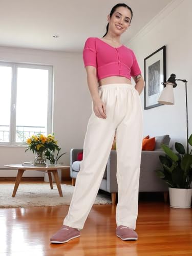 Image of KRYPTIC Women's 100% Pure Cotton Woven Pyjama | Mid Rise Relaxed Fit Full Length Nightwear Pant with Elasticated Drawstring Waistband & Side Pocket | Comfortable Lounge, Sleepwear & Casual Bottom Wear