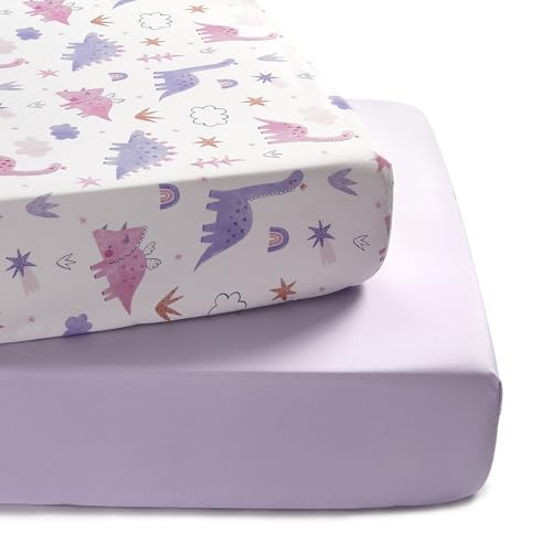 Image of TILLYOU Baby Crib Sheets for Boys Girls, Super Soft Toddler Bed Sheets, 2 Pack Sheets for Standard Crib Mattress 28x52in, Dinosaur