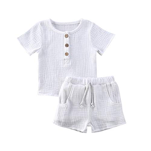 Image of fhutpw Baby Boys 2Pcs Summer Outfits Short Sleeve T-Shirt Tops Elastic Waistband Shorts Set Toddler Clothes