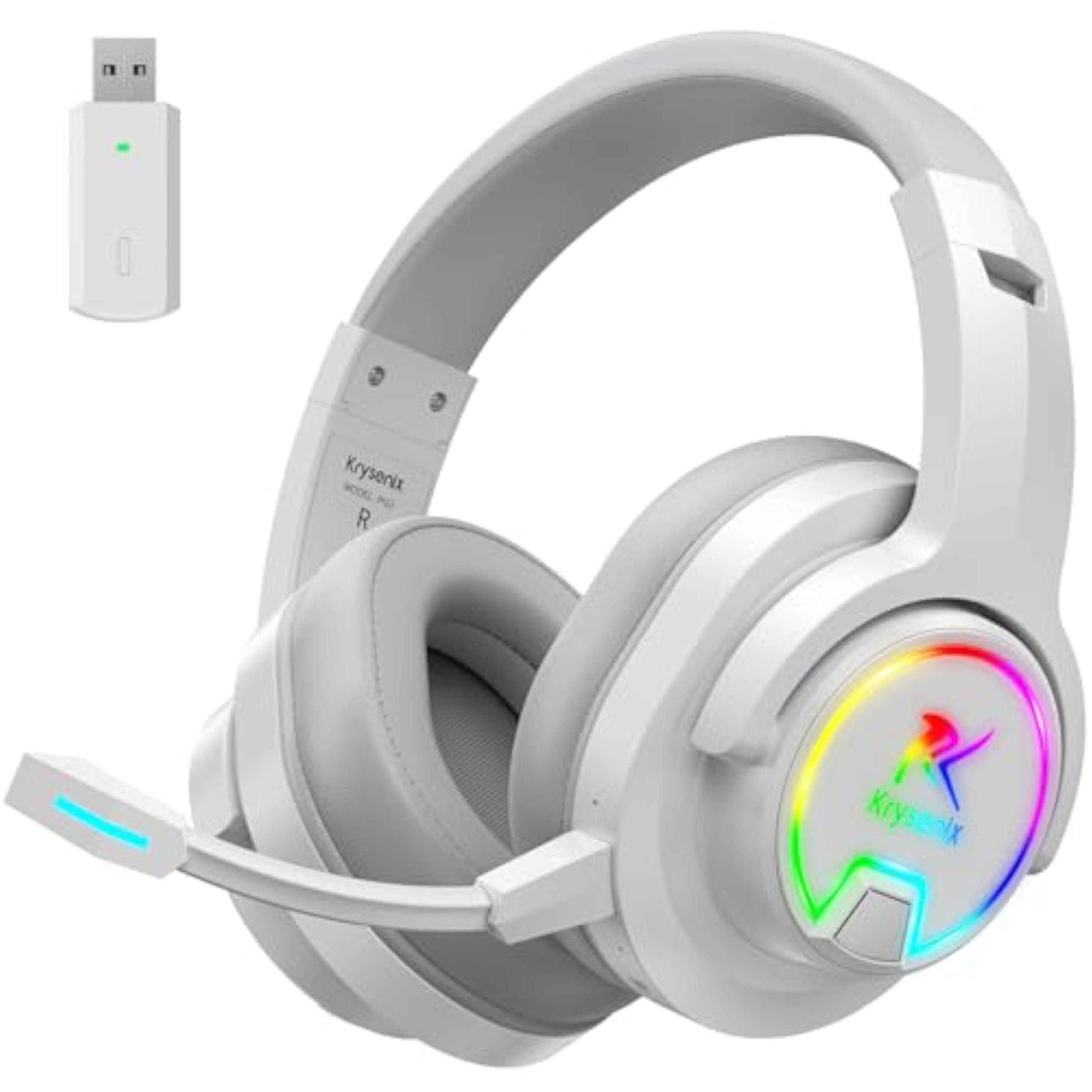 PG3 2,4 GHz Cascos Gaming Inalámbricos para PS5, PS4, PC, Mac, Switch, Auriculares Inalámbricos Bluetooth 5.4 con micrófono desmontable, 7.1 Sonido Envolvente, Duración 48Hr, Luz LED, Blanco Puro