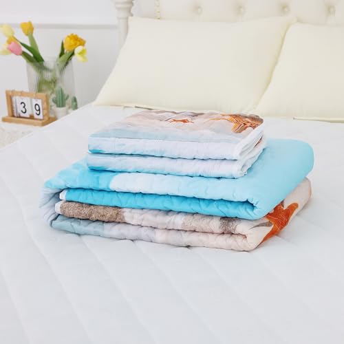FUYEUN Blue Coastal Quilt Set Twin Size 2 Pieces Nautical Beach Ocean Coverlet Set Microfiber Lightweight Quilted Bedspread All Season with 1 Pillowcase (Blue Coastal, 68" x 86") - Image 3