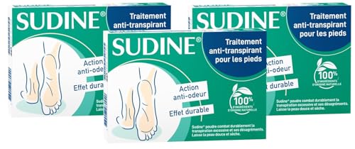 SORIFA - Lote de 3 - Sudine Polvo Tratamiento Antitranspirante - Pie - Regula el sudor - Absorbe - Previene micosis - Sin sales de aluminio - Fabricado en Francia - Caja 6 bolsitas dobles