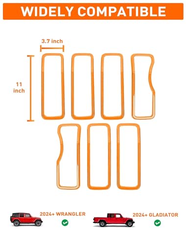 Image of Savadicar Front Grill Inserts for 2024+ Jeep Wrangler JL JLU 4XE & Gladiator JT - Elevate Your Wrangler's Aesthetics with Front Grille Cover Guard, Exterior Trim Accessories, 7 PCs, Orange