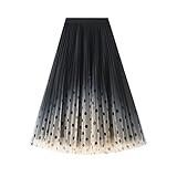Pleated Skirt for Women, Elastic Waist Tulle Midi Skirts, Polka Dot Printed Mid Length Swing A-Line...