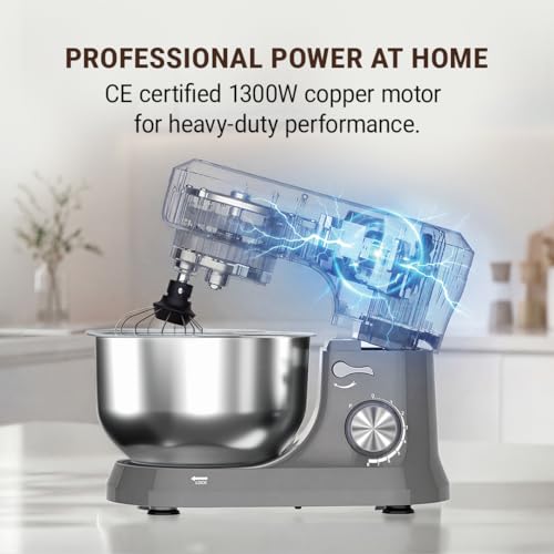 Image of DYLECT BetterMix Stand Mixer for Home | 1300W Powerful Motor | 5L Removeable Bowl | 8 Speed + Pulse Function | Dough Hook, Whisk, Beater & Splash Guard | Anti-Skid Design | Planetary Motion
