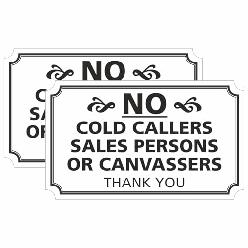 No Cold Callers Sales Persons or Canvassers Sign Sticker Elegant Design 10cm x 6cm 2 Pack