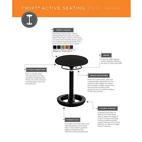 Image of Safco Twixt Active Movement Seating Chair, Ergonomic Support, Adjustable Height, Orange Mesh