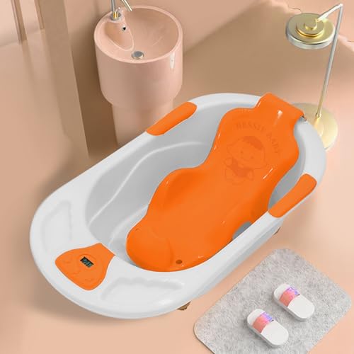 Image of StarAndDaisy Baby Bath tub for 0 to 5 Years with Temperature Sensor /Bath tub for Kids 0-3 Years for Kids with Anti-Slip Legs /Bath tub for Baby with Baby Bather Without Wheel(White-Orange)