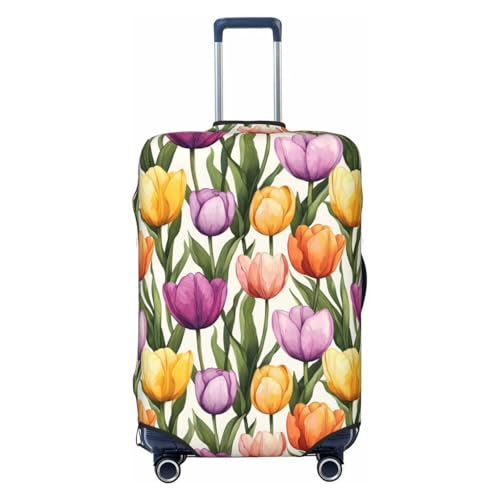 Luggage Cover Protector - Colorful Tulips Print Suitcase Covers for Luggage Fit 25-28 Inch Suitcase