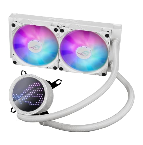 Image of ASUS ROG RYUO III 240 ARGB White Edition All-in-one AIO Liquid CPU Cooler 240mm Radiator, Asetek 8th gen Pump Solution, Anime Matrix LED Display and ROG AF 12S ARGB Fan.