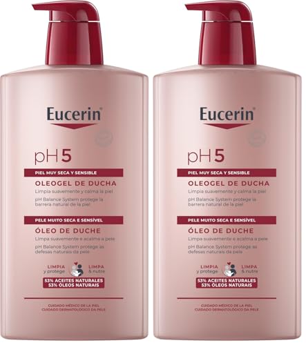 Eucerin pH5 Óleogel de Ducha Reconfortante (1000 ml), aceite limpiador corporal y facial con aceites naturales, fórmula extrasuave sin jabón, aceite para ducha para piel seca y sensible (Paquete de 2)