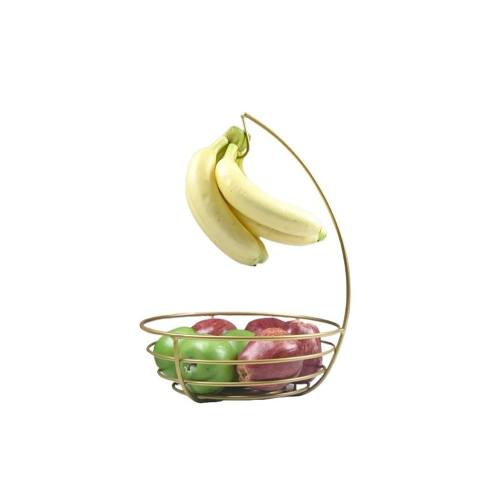 Zhaoj24-05 Fruit Racks Fruit Basket Bowl with Banana Hanger Hook, Vegetables Storage Rack Snacks Stand(Champagne)