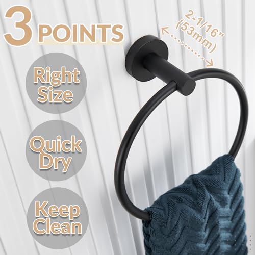 image for APLusee Matte Black Towel Ring Wall Mounted, Hand Towel Holder for Bat